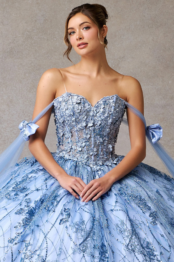 Off Shoulder Sweetheart 3D Applique Quince Ball Gown